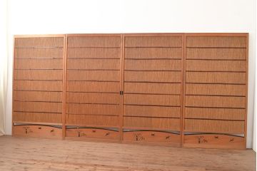 和製アンティーク　竹と飛ぶ鳥の透かしが風情漂う御簾戸4枚セット(簾戸、簀戸、葭戸、夏障子、夏戸、すど、葦戸)(R-048310)
