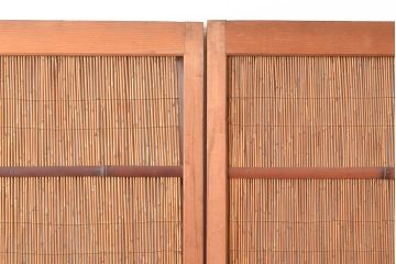 和製アンティーク　竹と飛ぶ鳥の透かしが風情漂う御簾戸4枚セット(簾戸、簀戸、葭戸、夏障子、夏戸、すど、葦戸)(R-048310)