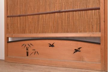 和製アンティーク　竹と飛ぶ鳥の透かしが風情漂う御簾戸4枚セット(簾戸、簀戸、葭戸、夏障子、夏戸、すど、葦戸)(R-048310)