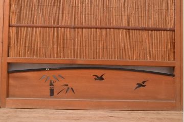 和製アンティーク　竹と飛ぶ鳥の透かしが風情漂う御簾戸4枚セット(簾戸、簀戸、葭戸、夏障子、夏戸、すど、葦戸)(R-048310)