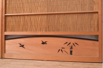 和製アンティーク　竹と飛ぶ鳥の透かしが風情漂う御簾戸4枚セット(簾戸、簀戸、葭戸、夏障子、夏戸、すど、葦戸)(R-048310)