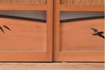 和製アンティーク　竹と飛ぶ鳥の透かしが風情漂う御簾戸4枚セット(簾戸、簀戸、葭戸、夏障子、夏戸、すど、葦戸)(R-048310)