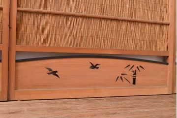 和製アンティーク　竹と飛ぶ鳥の透かしが風情漂う御簾戸4枚セット(簾戸、簀戸、葭戸、夏障子、夏戸、すど、葦戸)(R-048310)