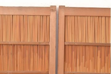 和製アンティーク　笹の葉の透かしが風流さ漂う御簾戸2枚セット(簾戸、簀戸、葭戸、夏障子、夏戸、すど、葦戸)(R-048313)