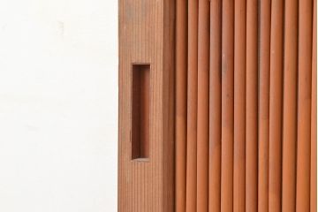 和製アンティーク　笹の葉の透かしが風流さ漂う御簾戸2枚セット(簾戸、簀戸、葭戸、夏障子、夏戸、すど、葦戸)(R-048313)