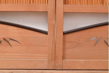 和製アンティーク　笹の葉の透かしが風流さ漂う御簾戸2枚セット(簾戸、簀戸、葭戸、夏障子、夏戸、すど、葦戸)(R-048313)