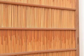 和製アンティーク　濃い色合いの竹装飾がアクセントになった御簾戸2枚セット(建具、簾戸、簀戸、葭戸、夏障子、すど、葦戸)(R-048316)