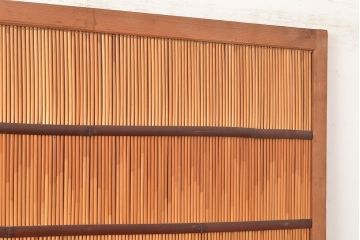 和製アンティーク　濃い色合いの竹装飾がアクセントになった御簾戸2枚セット(建具、簾戸、簀戸、葭戸、夏障子、すど、葦戸)(R-048316)
