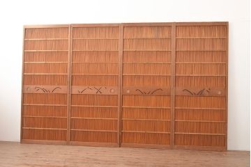 和製アンティーク　透かし彫りが上品!風情漂う空間作りにおすすめの御簾戸4枚セット(建具、簾戸、簀戸、葭戸、夏障子、すど、葦戸)(R-048317)