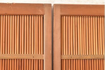 和製アンティーク　波千鳥の透かし彫りが愛らしい御簾戸2枚セット(建具、簾戸、簀戸、葭戸、夏障子、すど、葦戸)(R-048319)