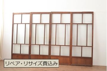 アンティーク建具　明るい空間づくりに活躍するレトロなガラス戸4枚セット(引き戸、建具)(R-048324)
