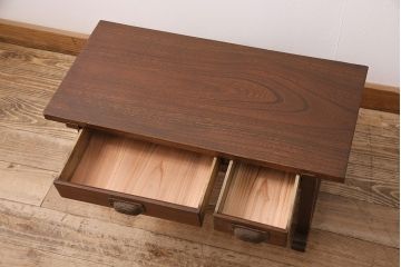 和製アンティーク　天板にケヤキの一枚板を使用した、上品な佇まいの文机(座卓、ローテーブル、センターテーブル)(R-048327)