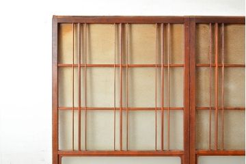 和製アンティーク　懐かしさが漂うダイヤガラス入りのガラス戸2枚セット(引き戸、建具)(R-048349)