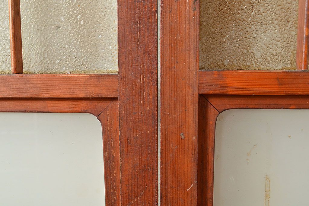 和製アンティーク　懐かしさが漂うダイヤガラス入りのガラス戸2枚セット(引き戸、建具)(R-048349)