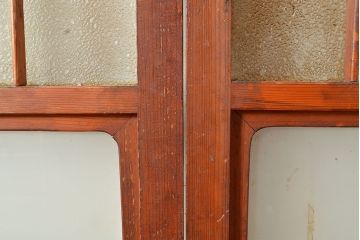 和製アンティーク　懐かしさが漂うダイヤガラス入りのガラス戸2枚セット(引き戸、建具)(R-048349)