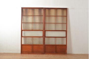 和製アンティーク　懐かしさが漂うダイヤガラス入りのガラス戸2枚セット(引き戸、建具)(R-048349)