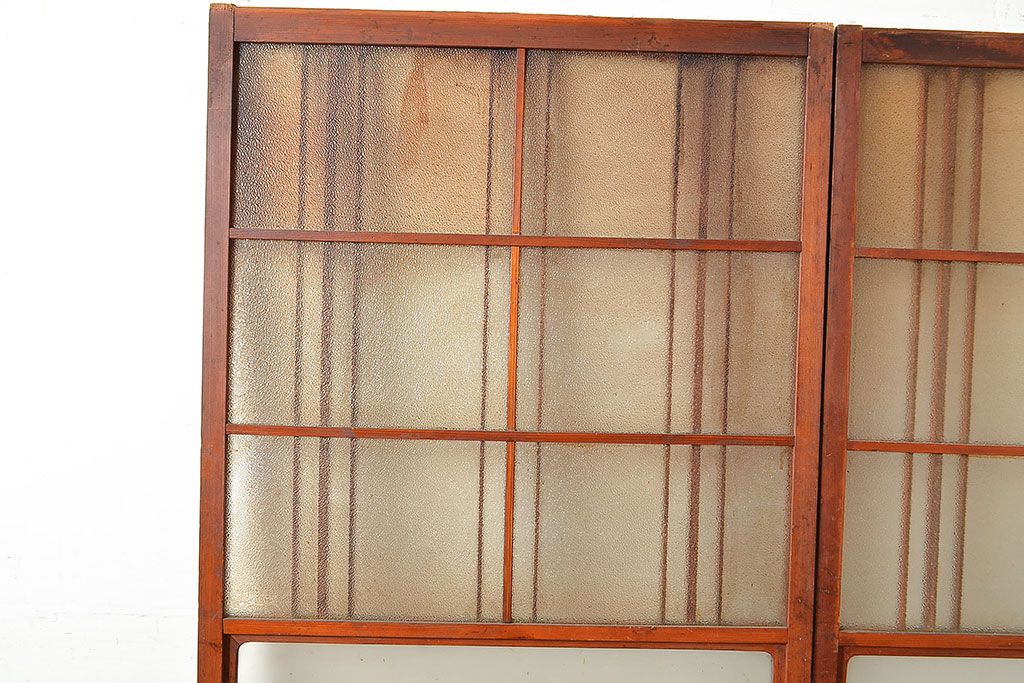 和製アンティーク　懐かしさが漂うダイヤガラス入りのガラス戸2枚セット(引き戸、建具)(R-048349)