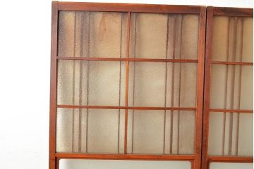 和製アンティーク　懐かしさが漂うダイヤガラス入りのガラス戸2枚セット(引き戸、建具)(R-048349)