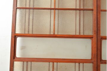 和製アンティーク　懐かしさが漂うダイヤガラス入りのガラス戸2枚セット(引き戸、建具)(R-048349)