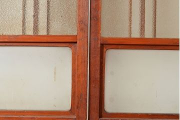 和製アンティーク　懐かしさが漂うダイヤガラス入りのガラス戸2枚セット(引き戸、建具)(R-048349)