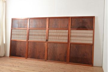 和製アンティーク　力強い木目が目を引く上質な障子帯戸4枚セット(障子戸、格子戸、板戸、引き戸、建具)(R-048351)