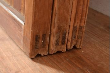 和製アンティーク　明るい木色がレトロな雰囲気を醸し出すガラス戸3枚セット(引き戸、建具)(R-048352)