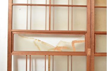 和製アンティーク　明るい木色がレトロな雰囲気を醸し出すガラス戸3枚セット(引き戸、建具)(R-048352)