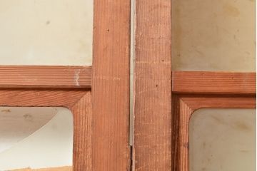 和製アンティーク　明るい木色がレトロな雰囲気を醸し出すガラス戸3枚セット(引き戸、建具)(R-048352)