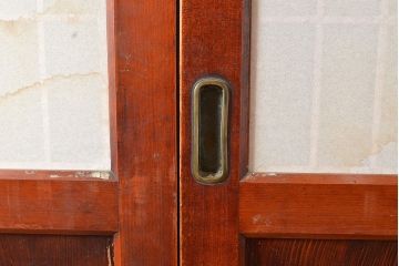 アンティーク建具　くっきりとした木目が迫力ある障子帯戸2枚セット(障子戸、格子戸、板戸、引き戸、建具)(R-048353)