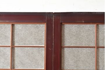 アンティーク建具　腰板ケヤキ材　漆塗り　和の風情たっぷりの両面格子入り障子戸2枚セット(引き戸、建具)(R-048354)