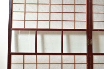 アンティーク建具　腰板ケヤキ材　漆塗り　和の風情たっぷりの両面格子入り障子戸2枚セット(引き戸、建具)(R-048354)