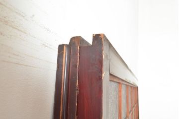 アンティーク建具　腰板ケヤキ材　漆塗り　和の風情たっぷりの両面格子入り障子戸2枚セット(引き戸、建具)(R-048354)