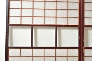 アンティーク建具　腰板ケヤキ材　漆塗り　和の風情たっぷりの両面格子入り障子戸2枚セット(引き戸、建具)(R-048355)