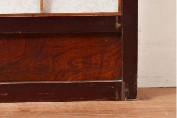 アンティーク建具　腰板ケヤキ材　漆塗り　和の風情たっぷりの両面格子入り障子戸2枚セット(引き戸、建具)(R-048355)