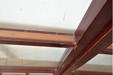 アンティーク建具　腰板ケヤキ材　漆塗り　和の風情たっぷりの両面格子入り障子戸2枚セット(引き戸、建具)(R-048355)