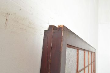 アンティーク建具　腰板ケヤキ材　漆塗り　和の風情たっぷりの両面格子入り障子戸2枚セット(引き戸、建具)(R-048355)