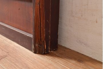 アンティーク建具　腰板ケヤキ材　漆塗り　和の風情たっぷりの両面格子入り障子戸2枚セット(引き戸、建具)(R-048355)