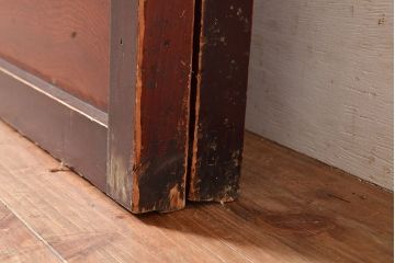 アンティーク建具　腰板ケヤキ材　枠・腰板漆塗り　和の情緒溢れる障子戸2枚セット(引き戸、建具)(R-048356)