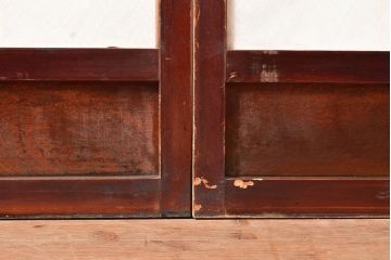 アンティーク建具　腰板ケヤキ材　枠・腰板漆塗り　和の情緒溢れる障子戸2枚セット(引き戸、建具)(R-048356)