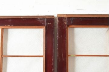 アンティーク建具　腰板ケヤキ材　枠漆塗り　落ち着きのある和空間におすすめな障子戸2枚セット(引き戸、建具)(R-048357)