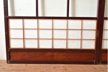 アンティーク建具　腰板ケヤキ材　枠漆塗り　落ち着きのある和空間におすすめな障子戸2枚セット(引き戸、建具)(R-048357)