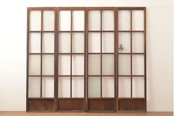 和製アンティーク　昭和初期　レトロな雰囲気がどこか懐かしい幅狭ガラス戸4枚セット　(R-048362)
