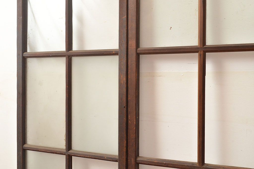 和製アンティーク　昭和初期　レトロな雰囲気がどこか懐かしい幅狭ガラス戸4枚セット　(R-048362)