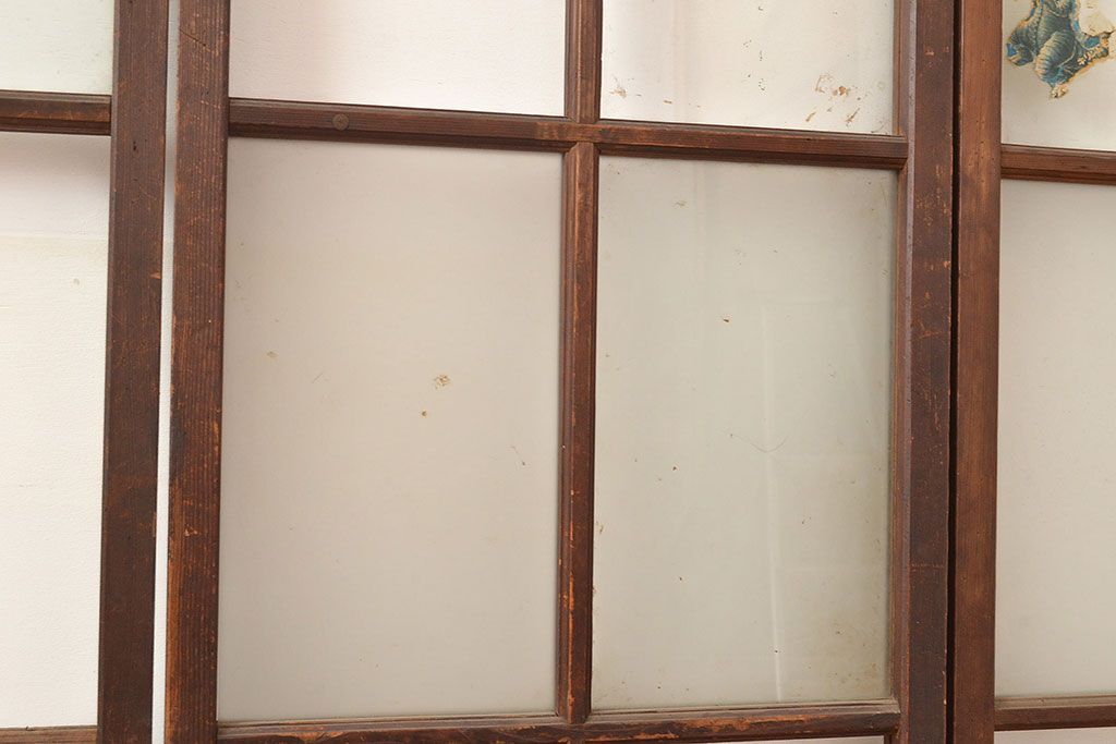和製アンティーク　昭和初期　レトロな雰囲気がどこか懐かしい幅狭ガラス戸4枚セット　(R-048362)