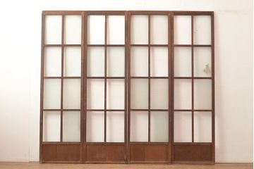 和製アンティーク　昭和初期　レトロな雰囲気がどこか懐かしい幅狭ガラス戸4枚セット　(R-048362)