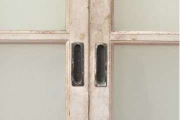 アンティーク建具　木の風合いとペイントの組み合わせが楽しめるガラス戸4枚セット(引き戸、建具)(R-048364)