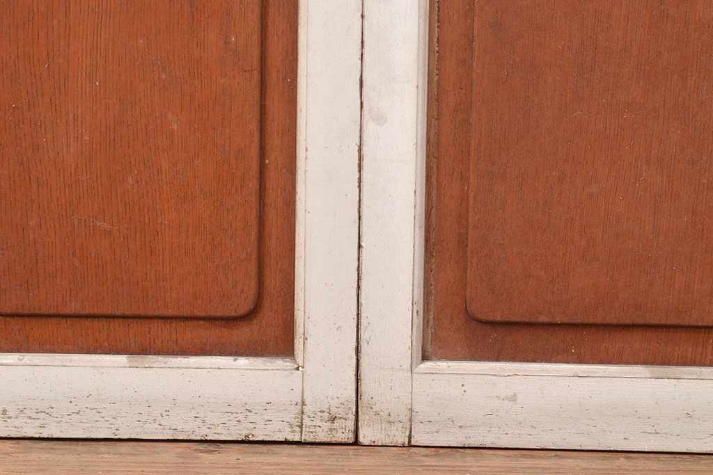 アンティーク建具　木の風合いとペイントの組み合わせが楽しめるガラス戸4枚セット(引き戸、建具)(R-048364)