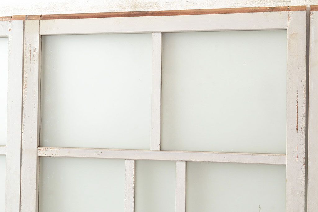 アンティーク建具　木の風合いとペイントの組み合わせが楽しめるガラス戸4枚セット(引き戸、建具)(R-048364)