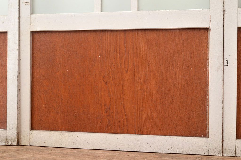 アンティーク建具　木の風合いとペイントの組み合わせが楽しめるガラス戸4枚セット(引き戸、建具)(R-048364)