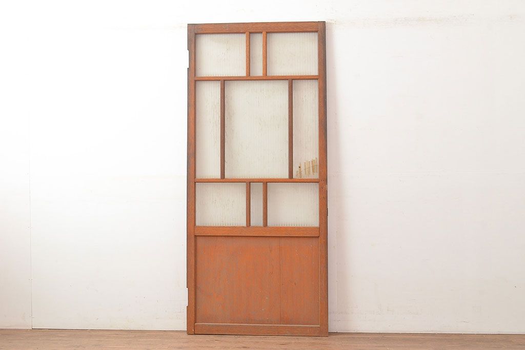 アンティーク建具　銀モールガラス入り　温かみのある雰囲気が魅力のレトロなガラス扉(ドア)(R-048373)